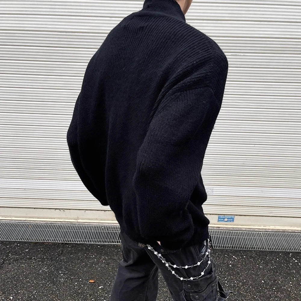 Threebooy Mens Sweater Irregular Knitted Sweater Genderless Dark Style Streetwear Campus Performance Simple Long-Sleeve Top Unisex