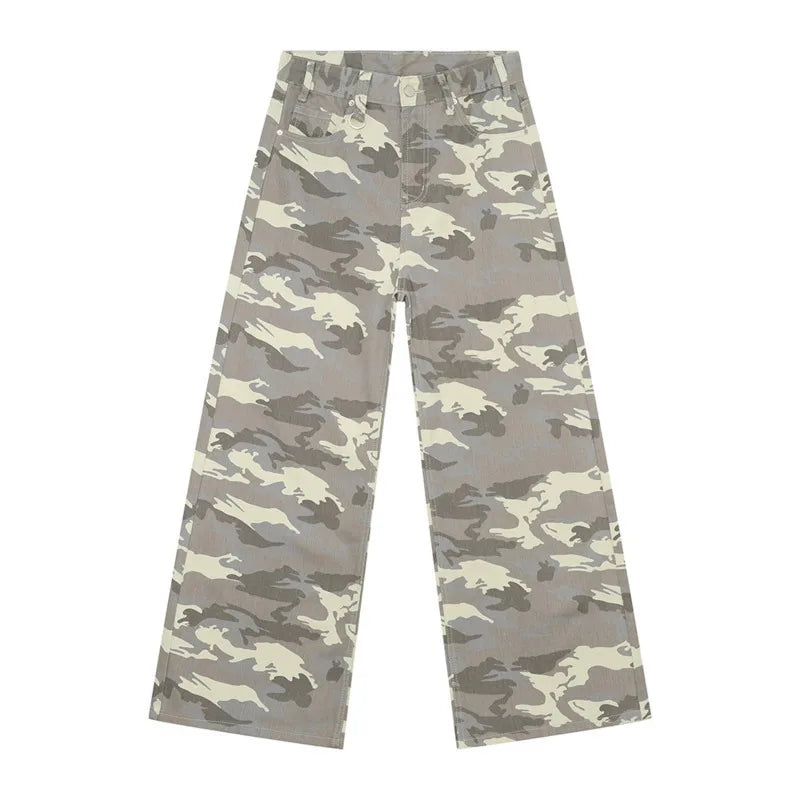 Threebooy  High Street Men's Denim Pants Camouflage Casaul Straight Bottom Simple Wide Leg Loose Trousers Spring Stylish 2025
