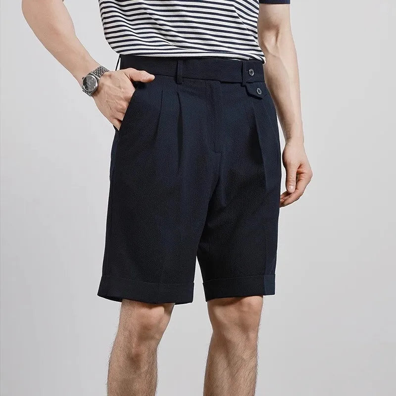 Threebooy New Men Summer Slim-fit British Style Suit Shorts Light Luxury Business Straight-leg Shorts Leisure Button-down Half-pants M-3XL