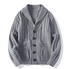 Threebooy Korean Version Retro Hand-woven Twisted Twisted Sweater Men's Spring Autumn Thickened Sweater Lapel Cardigan Trendy Jacket Chic