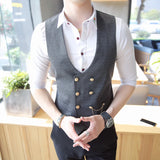 Threebooy British Style Men's Spring Double-Breasted Suit Vest/Male Slim Fit Fashion Casual Dress Suit Vest Plus size S-5XL