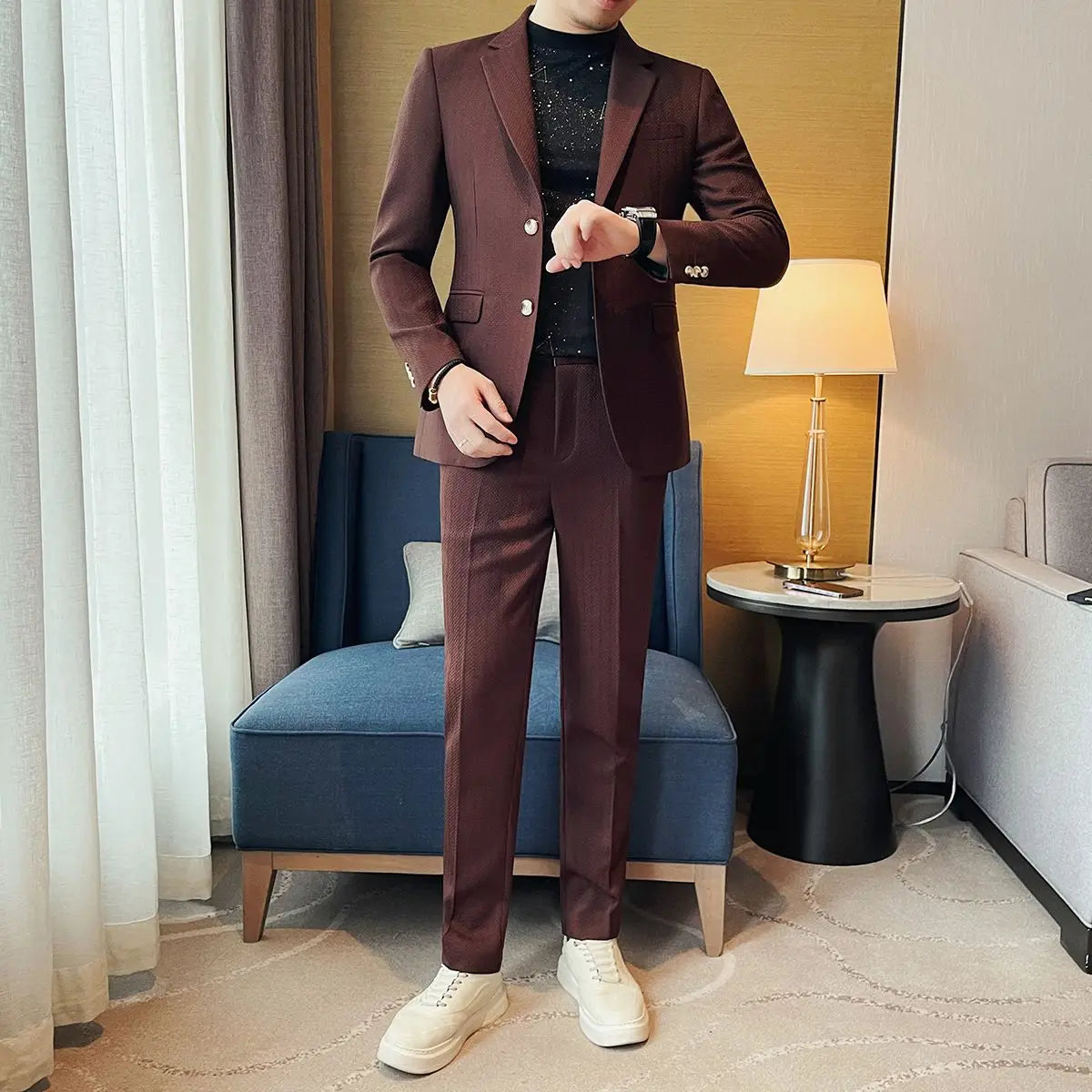 Threebooy  High-End  Men, Spring And Summer Thin Business Casual Versatile Trendy Slim Fit Fashion Two-Piece Suit