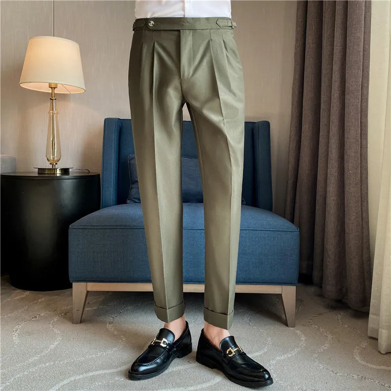 Threebooy  Fashions Slim Fit Formal Trousers Mens Autumn Winter High Quality Brand Business Casual Black Blue Stretch Long Pants 29-36