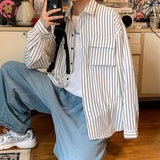 Threebooy Stripe Long Sleeve Shirt Japanese Streetwear High Quality Shirts Spring Autumn Harajuku Casual Coat Korean Clothes Men Clothing