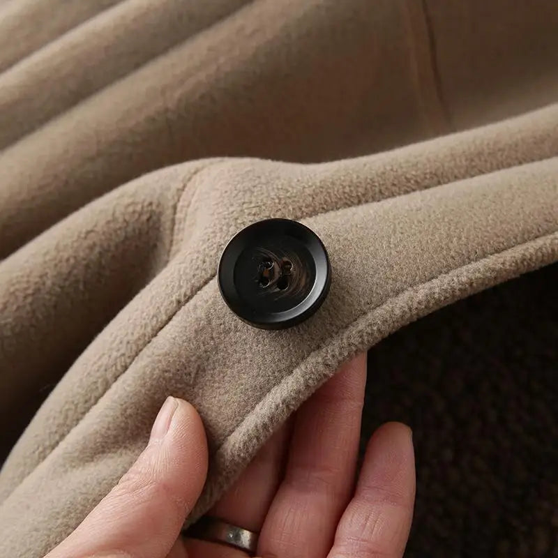 Threebooy Men's Jacket Autumn Winter Polar Fleece Stitching Double Layer Stand Collar Thickened Single-breasted Solid Color Jackets Tops