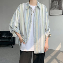 Threebooy Summer Striped Long-sleeved Shirt Men Fashion Mens Thin Sun-proof Clothing Korean Loose Casual Shirts Mens Streetwear Tops