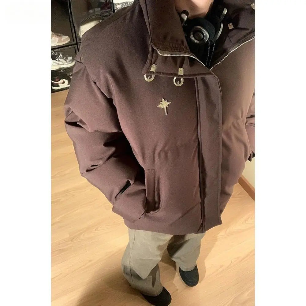 Threebooy American Retro Texture Parkas Matte Stand Collar Bread Jacket Cotton Coat Korean Winter New Women Loose Padded Jacket