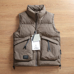 Threebooy Outdoor Mountain Vest Autumn Winter Men Cargo Padded Waistcoat High-filled Velvet High Fluffy Windproof Warm Casual Down Vest