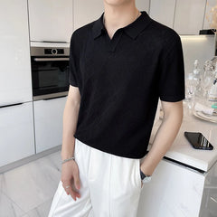 Threebooy  Brand Clothing Men's Summer Casual Short Sleeves Polo Shirts/Male Slim Fit High Quality Solid Color Hollow Knit Polo Shirts