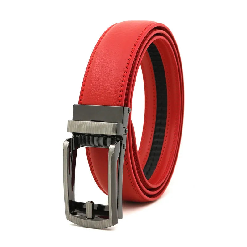 Threebooy  3.0cm 3.1cm Men belt Belt Metal Alloy Automatic Buckle Luxury Brand Design Waist Belts for Men Strap Male 90-130cm Long