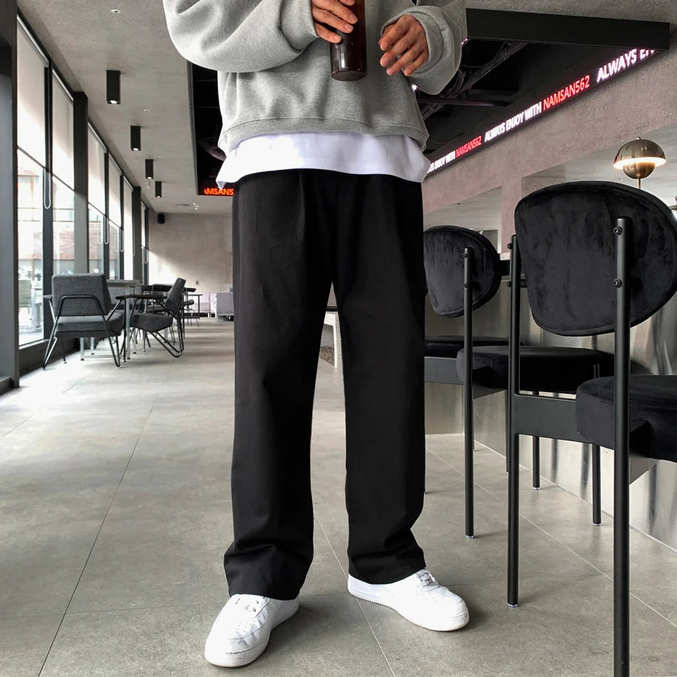Threebooy Korean Style High-end Straight-leg Casual Pants Men's Spring Summer Loose Trousers American 2025 New Trendy Wide-leg Pants Chic