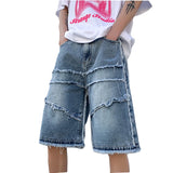 Threebooy Summer New Raw Edge Baggy Jeans Men Clothing High Street Vintage Washed Old Cargo Jeans Men Casual Straight Mens denim shorts