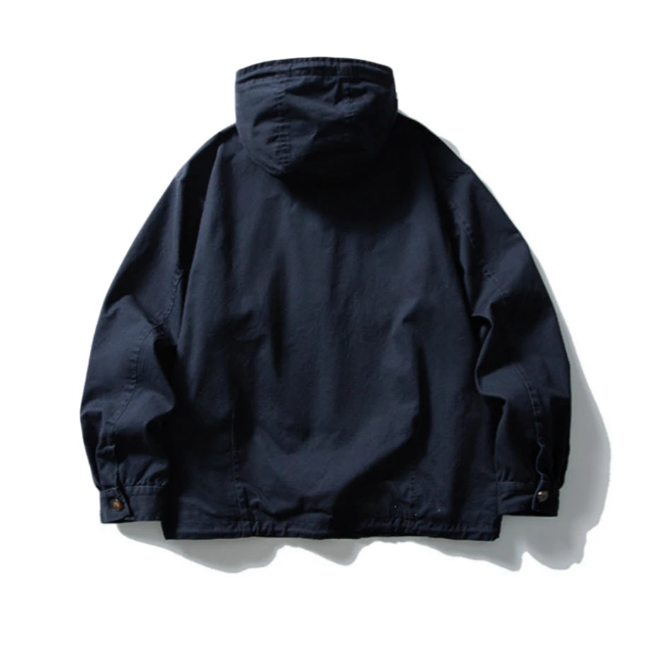 Threebooy Vintage Hooded Cargo Jacket Mens Streetwear Punk Y2k Casual Coats Oversized Harajuku Loose Pockets Japan Style Jackets Male
