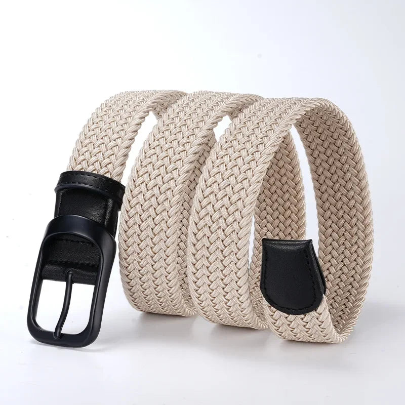 Threebooy  3.4cm Man Belts Luxury Designer Canvas Nylon Elastic Belt Man Stretchable Casual Pin Buckle Belt for Jeans Pants