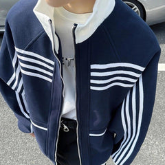 Threebooy  American Street Striped Contrast Color Stitching Zipper Cardigan Stand Collar Sweatshirt Men 2025 Spring Autumn New Y2k Jacket