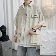 Threebooy Men's Shirt Plain Oversize Summer Male Shirts Korean Popular Clothes New in Fashion Man 2024 Cool Button Up Tops Xxl