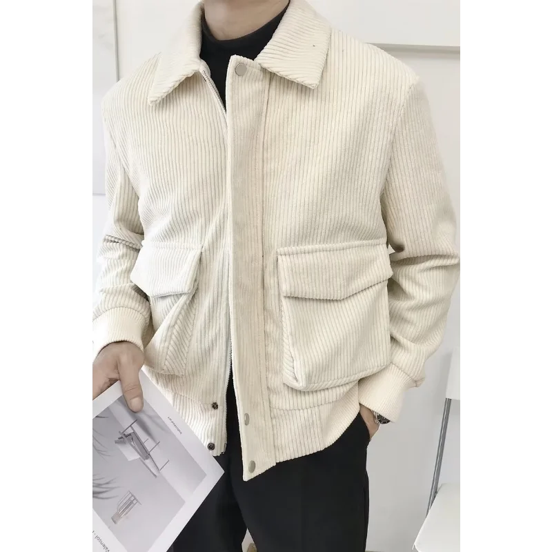 Threebooy Corduroy jacket men autumn winter thickened with sense casual trend British casual jacket slim fit lapel short style