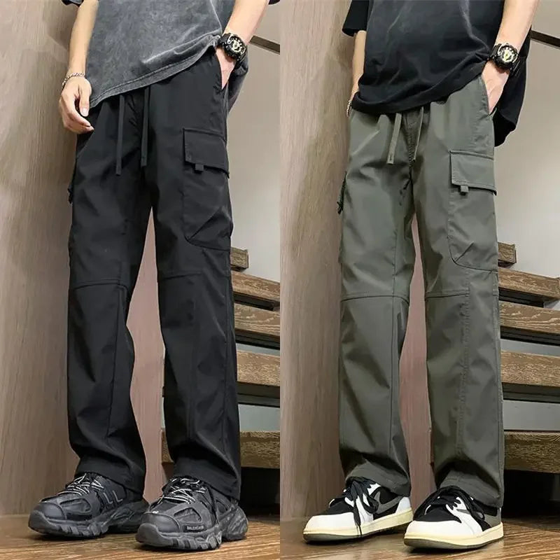Threebooy  Male Trousers Spring Summer Wide Black Men's Straight Cargo Pants New in Nylon Fashion Emo Cheap Korean Style Harajuku Loose