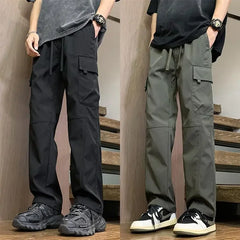 Threebooy  Male Trousers Spring Summer Wide Black Men's Straight Cargo Pants New in Nylon Fashion Emo Cheap Korean Style Harajuku Loose