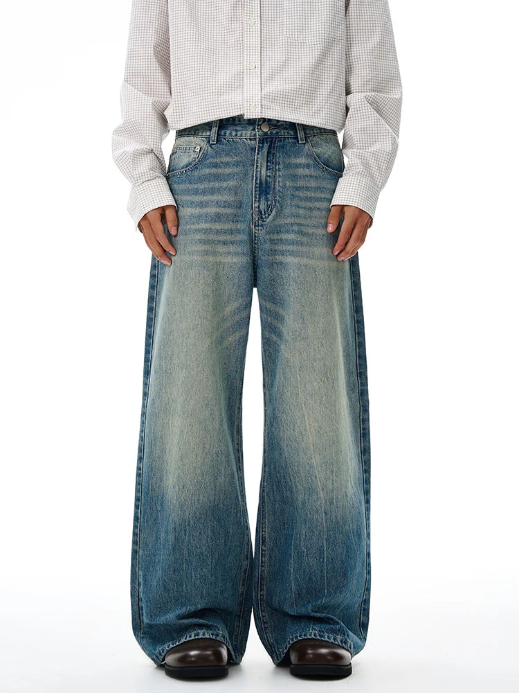 Threebooy American Retro Jeans Men's Oversize Baggy Wide Legs Classic Wash Cotton Denim Pants Hip-hop Rock Streetwear Loose Trousers