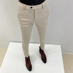 Threebooy Spring/Summer New Suit Pant Mens Korean Slim Business Formal Pants Black Beige Men Office Work Men Trousers