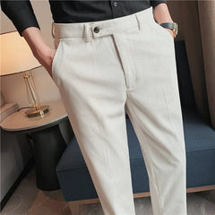 Threebooy  New Autumn and Winter Thick Striped Suit Pants Corduroy Casual Pants High-quality Slim Fit Business Office Formal Pants