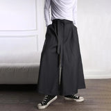 Threebooy Mens Japanese Casual Street Wide Leg Pants With Belt Genderless Autumn Fashion Trendy Solid Color Loose Nine-Point Skirts Unisex