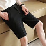 Threebooy Men's Waffle Fabric Casual Shorts Summer Suits Shorts Men Solid Color Business Dress Social Casual Slim Fit Wedding Streetwear