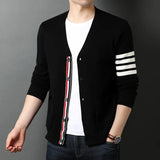 Threebooy Top Grade New Autum Winter Brand Fashion Knitted Men Cardigan Sweater Black Korean Casual Coats Jacket Mens Clothing M-3XL