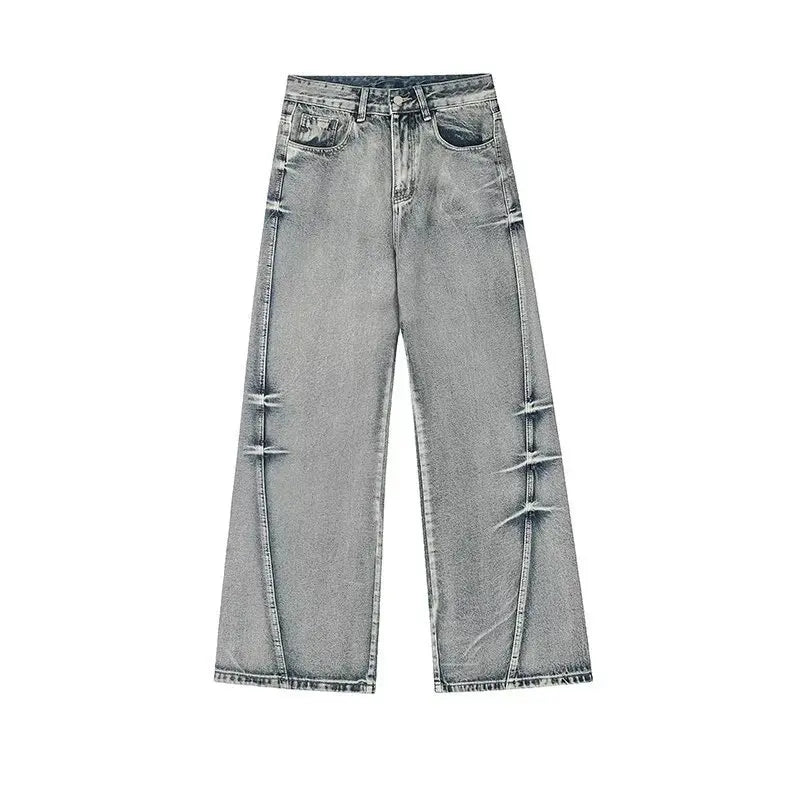 Threebooy Autumn Korean Retro Blue Design Jeans Men'S Loose Straight Leg Pants Fashionable Wide Leg Pants Casual Pants