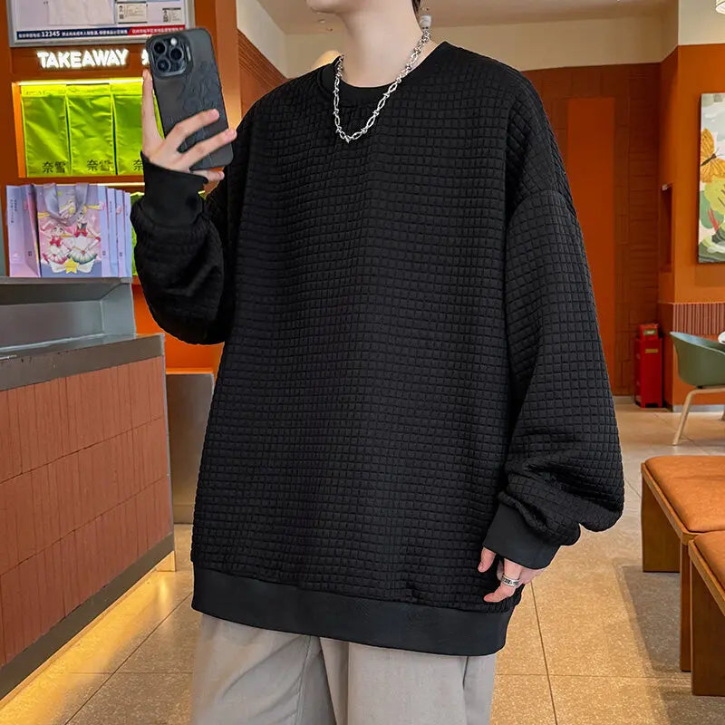 Threebooy Checkered Hoodie Men Fashion Casual Pullover Sweatshirt Men Oversized Streetwear Hip-hop Loose Round Neck Hoodie Mens Mens