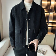 Threebooy Korean Style Fashionable High-end Jacket Men's Spring Autumn 2025 New Corduroy Top Trendy Handsome Loose Short Lapel Thin Jacket