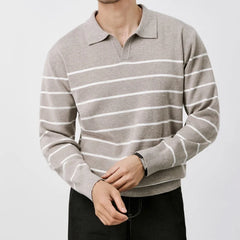 Threebooy British Retro Patchwork Men Polo Sweater Luxury Trendy V Neck Knit Solid Color Pullovers Leisure Slim Long Sleeve Knitwear M-3XL