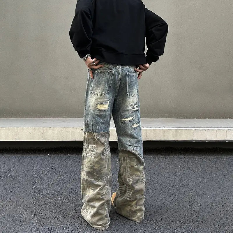 Threebooy American high street men and women trendy washed straight leg jeans for couples loose retro spring and autumn casual pants y2k