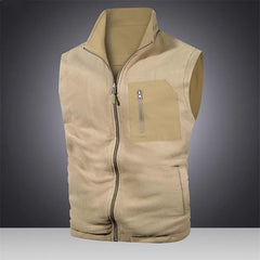Threebooy  Spring Autumn Men's Double Sided Vest Sports Casual Fishing Multi-Pocket Solid Sleeveless Jacket Male Stand Collat Waistcoat