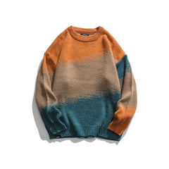 Threebooy Men's Knitted Vintage Graphic Sweater with Pattern Gradient Orange Pullovers Sweaters and Jumpers Male Korean Streetwear