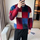 Threebooy  Clothing Men Mink Cashmere Plaid Sweater/Male Slim Fit Fashion Casual Pullover/Man Round Neck Korean Harajuku Sweaters