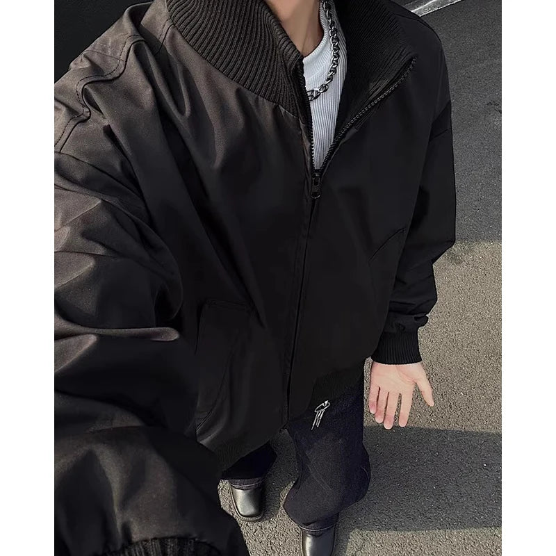 Threebooy Men's Military Green Flight Jacket Spring Cleanfit American Fashion Cropped Baseball Coats Loose Stand-up Collar Outerwear M-3XL