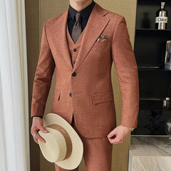 Threebooy  Retro Double Breasted Suit For Men British Style Slim Fit Flowing Handsome Tuxedos For Men 2 Piece Set Business Commuting