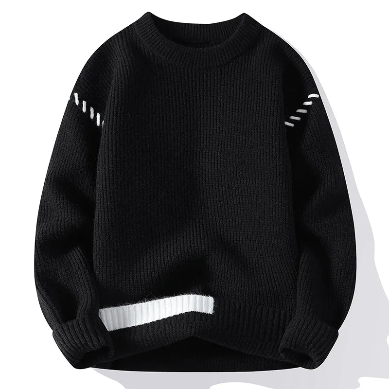 Threebooy Round neck men's sweater thick knit sweater autumn winter men's warm versatile base shirt