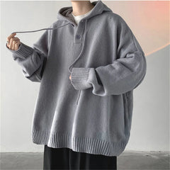 Threebooy Men's Hooded Sweaters Spring Autumn Fashion Pullover Loose Solid Knitted Sweater Korean Tide Streetwear Men Knitwear Hoodies