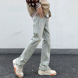 Threebooy Men's Blue High Street Micro La Jeans Fashion Men's Autumn New American Ruffian and Handsome Slim Long Pants