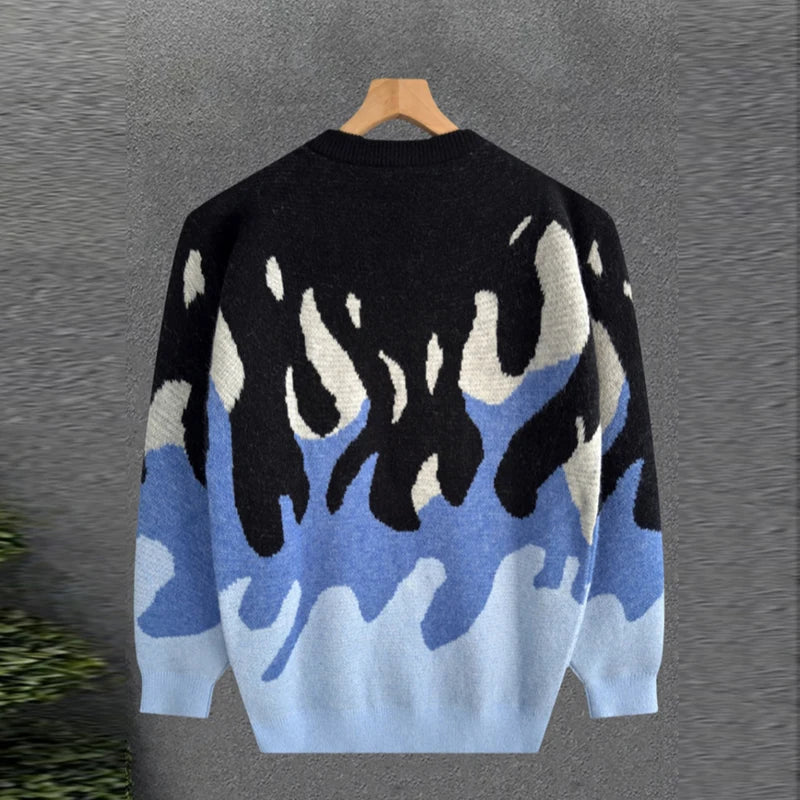 Threebooy  New Korean Trendy Men Sweaters Light Luxury Knitted Color Clashing O Neck Long Sleeve Pullover Casual High Street Knitwear M-3XL