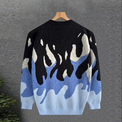 Threebooy  New Korean Trendy Men Sweaters Light Luxury Knitted Color Clashing O Neck Long Sleeve Pullover Casual High Street Knitwear M-3XL