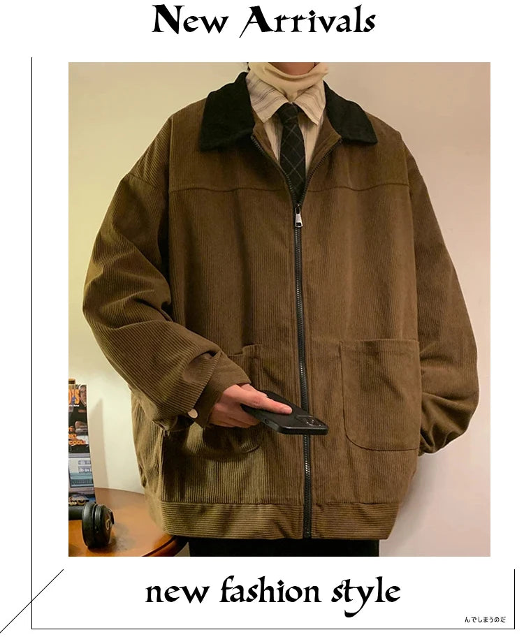 Threebooy American Style Vintage 2025 Men Bomber Jacket Windbreakers Zipper Coats Autumn Loose Cargo Outwear