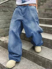 Threebooy  Fashion Men's Vintage Jeans Straight Streetwear Personality Hip Hop Trousers Male Youth Loose Wide Legs Denim Pants