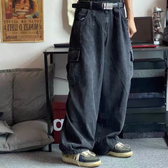 Threebooy Baggy Jeans Trousers Male Denim Pants Black Wide Leg Pants Men's Jeans Oversize Cargo Korean Streetwear Hip Hop Casual