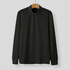 Threebooy  Fall Men's Light Luxury Casual Knitted T Shirt Long Sleeve Mock Neck Solid Color Basic Shirt Streetwear Retro Popular Tees S-3XL