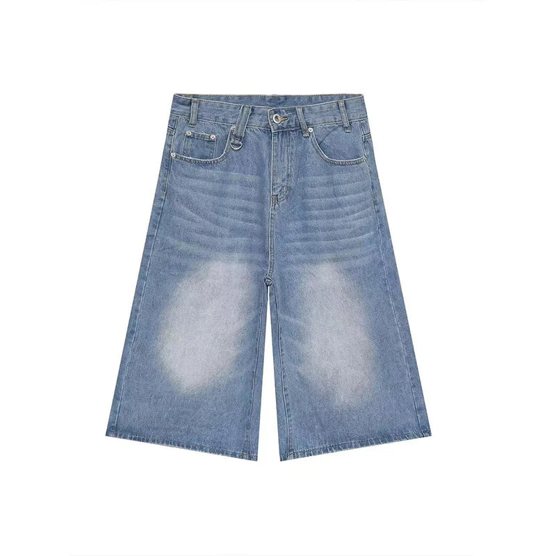 Threebooy  Oversized Baggy Men's Denim Shorts Summer Fashion Retro Casual Loose Wide-leg Calf-length Jeans Harajuku Y2K Streetwear Pants