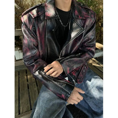 Threebooy American Retro Short Motorcycle Leather Jacket Men's High-end Fashion Spring Autumn Niche Design Trendy High-end Jacket Chic